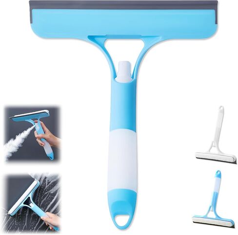 3 in 1 Window Cleaning Scraper, Cleaner Window Squeegee with Sprayer, Squeegee and Scrubber Spray Bottle Window Squeegee for Shower Glass, Mirrors, Car and Home,All-Purpose Window Cleaner Tool (Blue) in Saudi Arabia