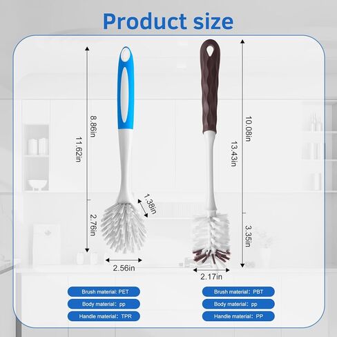 Long Handle Kitchen Cleaning Brush Set of 2, Long Handle Tableware Brush for Dishes, Sinks, pots, Pans, Long Handle Bottle Brush for Water Bottles, Glassware in Saudi Arabia