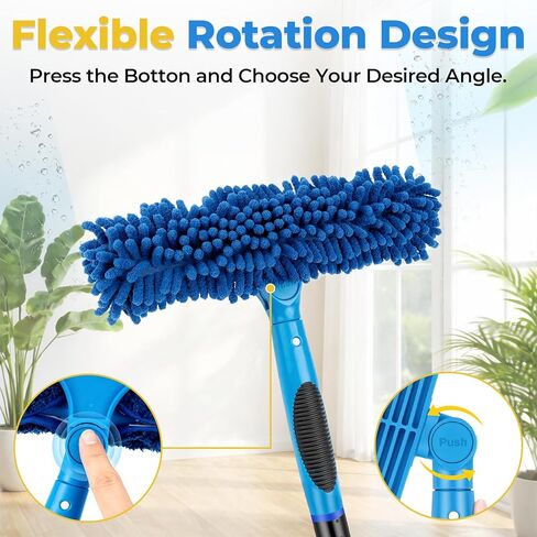 JTIEO 69'' Squeegee for Window Cleaning, 2-in-1 Window Squeegee Cleaner Tool with Extension Pole & Rotating Head, Blue Window Cleaning Kit for Shower Cleaner, Indoor & Outdoor Glass, High Window, Car in Saudi Arabia