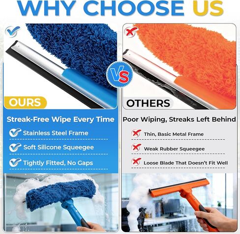 JTIEO 69'' Squeegee for Window Cleaning, 2-in-1 Window Squeegee Cleaner Tool with Extension Pole & Rotating Head, Blue Window Cleaning Kit for Shower Cleaner, Indoor & Outdoor Glass, High Window, Car in Saudi Arabia