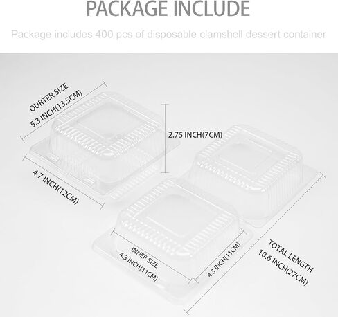 400 Pack Clear Plastic Take Out Containers, Square Hinged Food Container, Plastic Clamshell Dessert Containers Individual Cake Slice Container for Cookies, Fruits, Salads, Sandwiches in Saudi Arabia