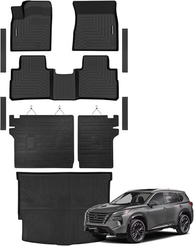 سجادات أرضية لسيارة Toyota 4Runner 2013-2024 (فقط لـ 5 مقاعد) ترقية سجادة صندوق السيارة مع حصيرة مسند الظهر لجميع الأحوال الجوية TPE بطانات أرضية مناسبة لسيارة Toyota 5th Gen 4 Runner مجموعة كاملة مضادة للانزلاق من ملحقات السيارة in Kuwait