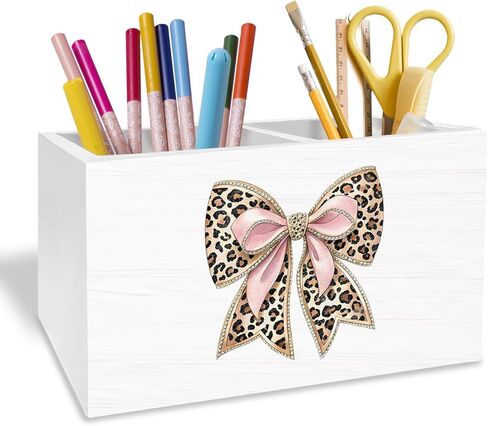 Blue Chinoiserie Floral Bow Pen Holder for Desk, Coquette Preppy Pencil Organizer, Blue and White Bow Aesthetic Wooden Box Sign Desk Decor for Girls Bedroom Home Decoration in Saudi Arabia