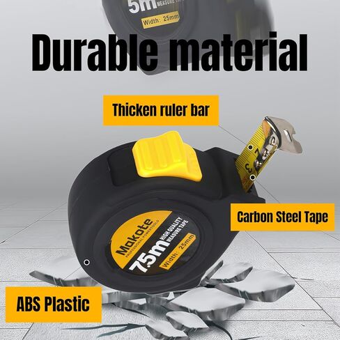 25 ft Tape Measure with Fractions, Retractable Measuring Tape, Easy-Read Metric Imperial Ruler, Craftsman Tools with Self-Locking Blade, Black in Saudi Arabia
