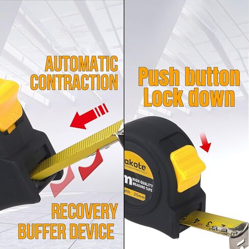 25 ft Tape Measure with Fractions, Retractable Measuring Tape, Easy-Read Metric Imperial Ruler, Craftsman Tools with Self-Locking Blade, Black in Saudi Arabia