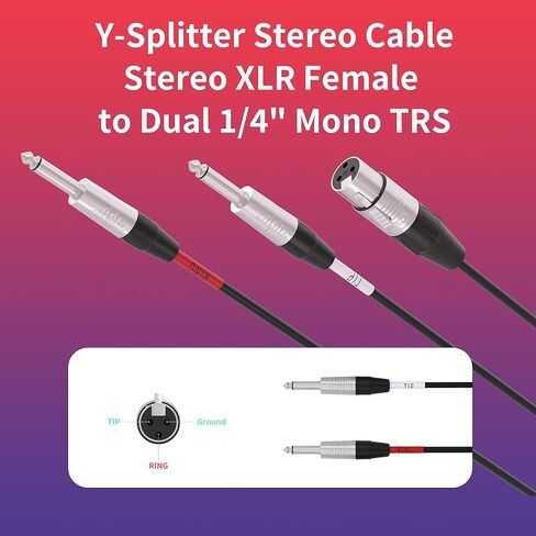 PRORECK 6FT Y-Splitter Stereo Breakout Cable - ستيريو XLR ذكر إلى ثنائي 1/4 Mono TRS، موصلات Neutrik Rean، 25 AWG، مثالي لتطبيقات المسرح والاستوديو والصوت المباشر (PR-XLRM-2TS/6FT) in Kuwait