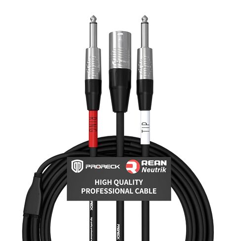 PRORECK 6FT Y-Splitter Stereo Breakout Cable – Stereo XLR Male to Dual 1/4 Mono TRS, Neutrik Rean Connectors, 25 AWG, Ideal for Stage, Studio, and Live Sound Applications (PR-XLRM-2TS/6FT) in Saudi Arabia