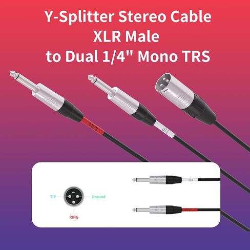 PRORECK 6FT Y-Splitter Stereo Breakout Cable – Stereo XLR Male to Dual 1/4 Mono TRS, Neutrik Rean Connectors, 25 AWG, Ideal for Stage, Studio, and Live Sound Applications (PR-XLRM-2TS/6FT) in Saudi Arabia