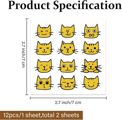 PLIGREAT 2 Sheets Cute Yellow Cat Stickers for Golf Ball Marker Hand Drawn Cat Golf Ball Stickers for Identify Golfer Balls 24 Pcs Customise Markers Golfer Gift Golfing Accessories in Saudi Arabia