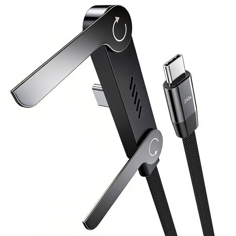 كابل LOOHOI USB C إلى USB C، كابل شحن USB-C بقدرة 240 وات مع حامل هاتف مدمج (5أقدام، أسود)، كابل متين من النوع C مع حامل على شكل حرف T بزاوية 90 درجة in Saudi Arabia