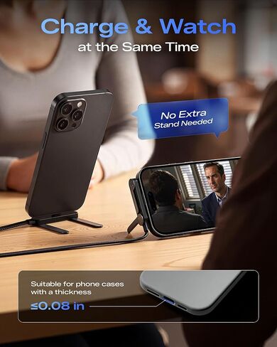 كابل LOOHOI USB C إلى USB C، كابل شحن USB-C بقدرة 240 وات مع حامل هاتف مدمج (5أقدام، أسود)، كابل متين من النوع C مع حامل على شكل حرف T بزاوية 90 درجة in Saudi Arabia