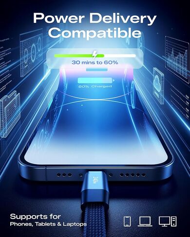 كابل LOOHOI USB C إلى USB C، كابل شحن USB-C بقدرة 240 وات مع حامل هاتف مدمج (5أقدام، أسود)، كابل متين من النوع C مع حامل على شكل حرف T بزاوية 90 درجة in Saudi Arabia