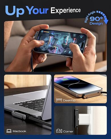 كابل LOOHOI USB C إلى USB C، كابل شحن USB-C بقدرة 240 وات مع حامل هاتف مدمج (5أقدام، أسود)، كابل متين من النوع C مع حامل على شكل حرف T بزاوية 90 درجة in Saudi Arabia