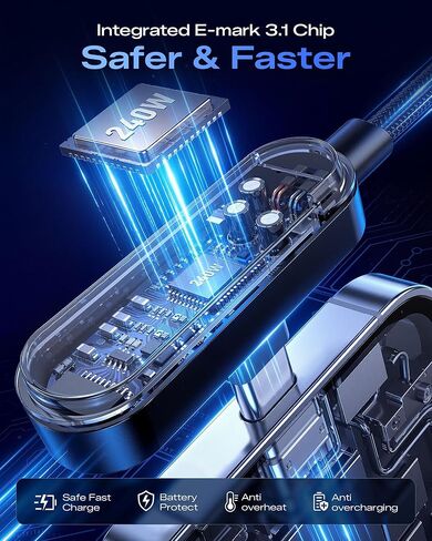 كابل LOOHOI USB C إلى USB C، كابل شحن USB-C بقدرة 240 وات مع حامل هاتف مدمج (5أقدام، أسود)، كابل متين من النوع C مع حامل على شكل حرف T بزاوية 90 درجة in Saudi Arabia