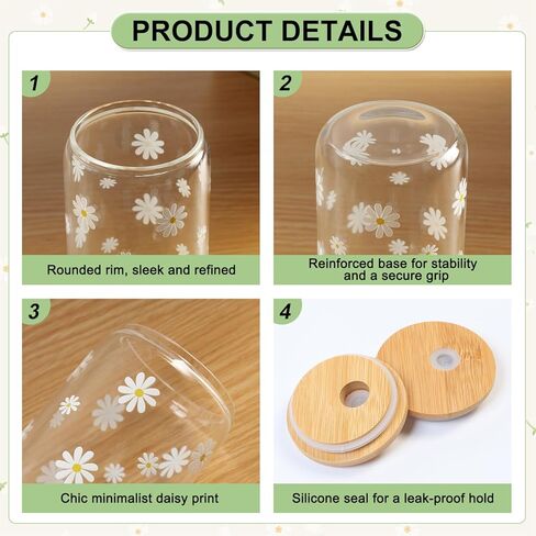 Cute Glass Matcha Cup with Lids and Straws, Teen Girl Birthday Gifts Daisy Iced Coffee Cups, Sage Green Aesthetic Mug Tumbler for Mothers Day Christmas Valentines Coffee Lover 16oz in Saudi Arabia