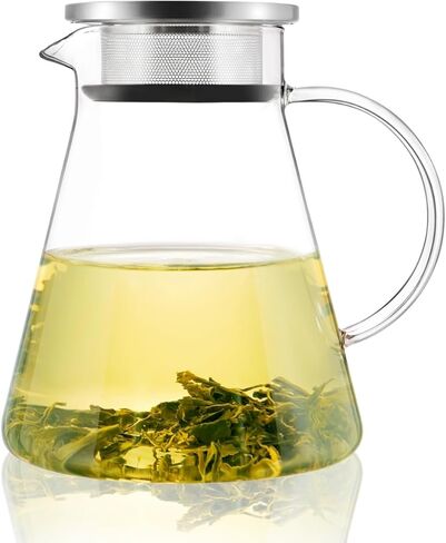 CNGLASS 30.5oz/900ml Glass Teapot Stovetop Safe,One-Touch Clear Tea Kettle,Blooming and Loose Leaf Tea Maker in Saudi Arabia