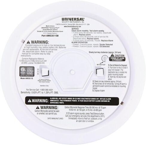 USI AMIC3511SB Sensing Plus متعدد المعايير كومبو إنذار الدخان والحرائق وأول أكسيد الكربون مع بطارية لمدة 10 سنوات in Kuwait