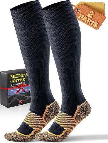 Medical Copper Compression Socks 20-30 mmHg for Women & Men (2 Pairs) - Knee High Graduated Compression for Circulation, Swelling, Odor Control, Athletic, Travel, Flying in Saudi Arabia