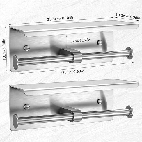 2 Pcs Double Toilet Paper Holder with Shelf, Wall Mount Tissue Roll Holder for Bathroom, 304 Stainless Steel Commercial Toilet Tissue Dispensers with Phone Shelf (Natural) in Kuwait