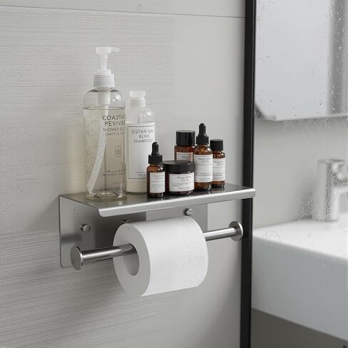 2 Pcs Double Toilet Paper Holder with Shelf, Wall Mount Tissue Roll Holder for Bathroom, 304 Stainless Steel Commercial Toilet Tissue Dispensers with Phone Shelf (Natural) in Kuwait