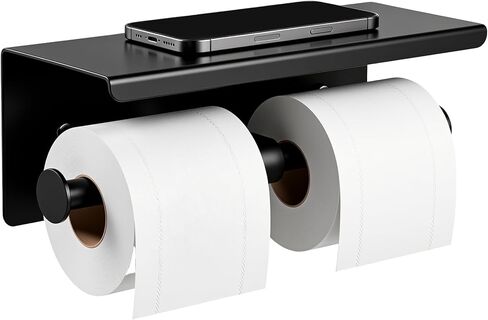 2 Pcs Double Toilet Paper Holder with Shelf, Wall Mount Tissue Roll Holder for Bathroom, 304 Stainless Steel Commercial Toilet Tissue Dispensers with Phone Shelf (Natural) in Kuwait