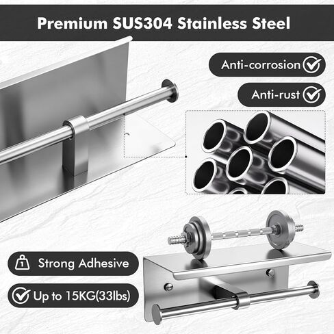 2 Pcs Double Toilet Paper Holder with Shelf, Wall Mount Tissue Roll Holder for Bathroom, 304 Stainless Steel Commercial Toilet Tissue Dispensers with Phone Shelf (Natural) in Kuwait
