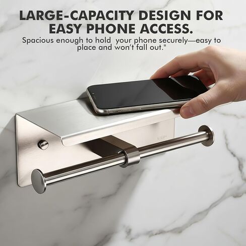 2 Pcs Double Toilet Paper Holder with Shelf, Wall Mount Tissue Roll Holder for Bathroom, 304 Stainless Steel Commercial Toilet Tissue Dispensers with Phone Shelf (Natural) in Kuwait
