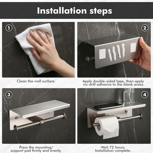 2 Pcs Double Toilet Paper Holder with Shelf, Wall Mount Tissue Roll Holder for Bathroom, 304 Stainless Steel Commercial Toilet Tissue Dispensers with Phone Shelf (Natural) in Kuwait