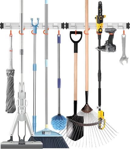 Mop and Broom Holder Wall Mount Garden Tool Rack Organizer, Modern Style,Movable Aluminum Alloy Wall Mounted Hook 1 Pack,Storage Gift for Bathroom,Closet,Laundry Room,Garage,Tool Room(Black) in Saudi Arabia
