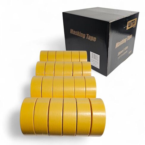 شريط قناع صناعة السيارات MTE36-24 للطلاء وإعادة التشطيب، لون أصفر، عرض 1 1/2 بوصة، طول 55 ياردة (36 مم × 50 م)، صندوق مكون من 24 لفة - مقاومة لدرجات الحرارة العالية - بدون بقايا in Kuwait