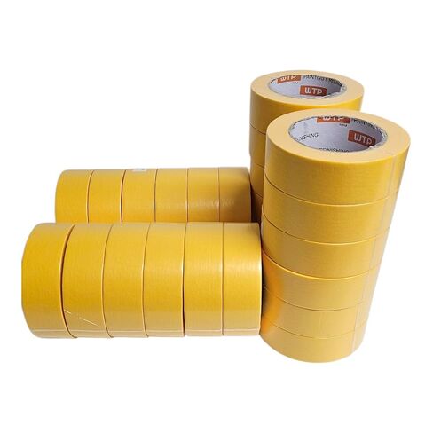 شريط قناع صناعة السيارات MTE36-24 للطلاء وإعادة التشطيب، لون أصفر، عرض 1 1/2 بوصة، طول 55 ياردة (36 مم × 50 م)، صندوق مكون من 24 لفة - مقاومة لدرجات الحرارة العالية - بدون بقايا in Kuwait
