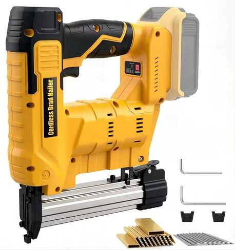 2-in-1 Cordless 18GA Nail Gun & Staple Gun Compatible with Dewalt 20V Max Battery (No Battery), Brad Nailer & Stapler Battery Powered with 1000 Nails/Staples for DIY, Woodworking (Yellow) in Saudi Arabia