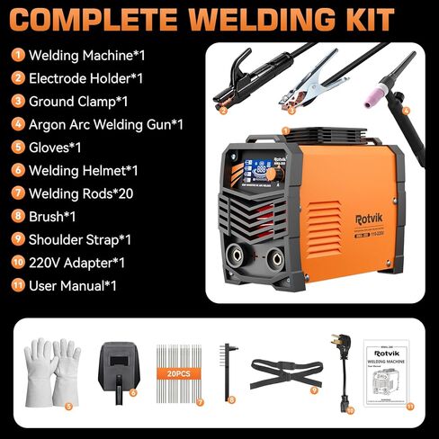 200Amp Stick Welder-Large LED Display, 110V/220V Dual Voltage Portable MMA Welder Machine with Hot Start, Arc force and Anti-Stick, Lift TIG Torch & 220V Adapter, 20PCS Rods Stick Welder in Saudi Arabia