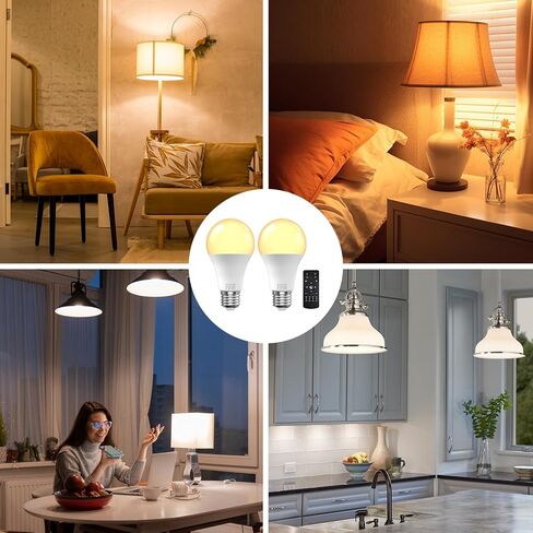 E26 LED Light Bulbs with Remote Control, 9W LED Bulbs 60W Equivalent, 3000K-6000K Stepless Dimmable, E26 Base, Remote Control Light Bulbs with Timing, Memory Function, for Home Decor, 2Bulb & 1Remote in Saudi Arabia