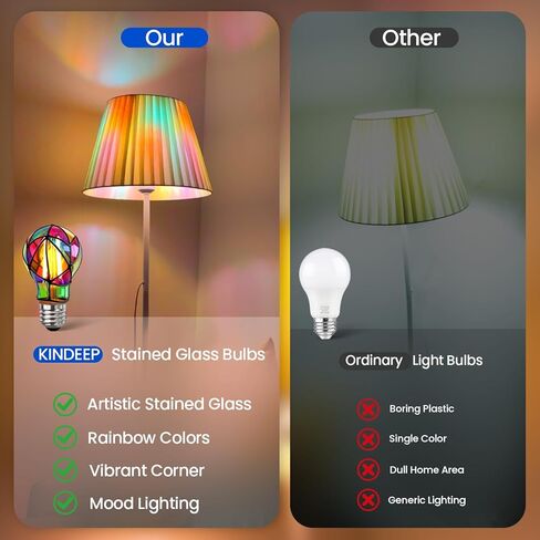 KINDEEP Stained Glass Light Bulb: Colorful Mosaic Light Bulbs, A19 Rainbow Painted E26 Edison Bulbs 40 Watt, Decorative Colored Light Bulbs for Christmas, Bedroom, Front Porch, 2 Pack in Kuwait