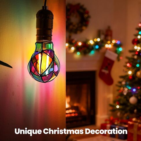 KINDEEP Stained Glass Light Bulb: Colorful Mosaic Light Bulbs, A19 Rainbow Painted E26 Edison Bulbs 40 Watt, Decorative Colored Light Bulbs for Christmas, Bedroom, Front Porch, 2 Pack in Kuwait