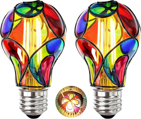 KINDEEP Stained Glass Light Bulb: Colorful Mosaic Light Bulbs, A19 Rainbow Painted E26 Edison Bulbs 40 Watt, Decorative Colored Light Bulbs for Christmas, Bedroom, Front Porch, 2 Pack in Kuwait