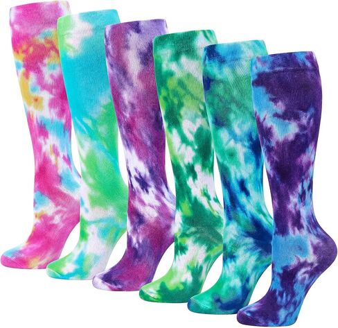 Skicuff 6 Pairs Compression Socks for Women Men Tie Dye Tie Compression Knee High Socks 20-30mmhg for Nurse Outdoor Sports in Saudi Arabia