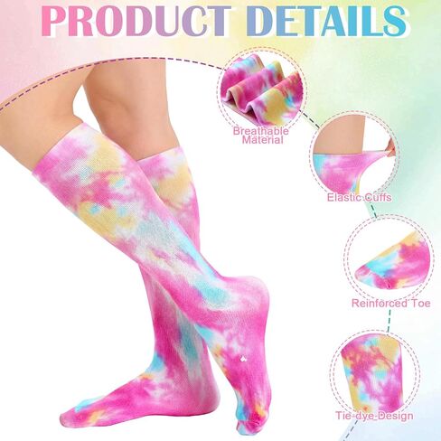 Skicuff 6 Pairs Compression Socks for Women Men Tie Dye Tie Compression Knee High Socks 20-30mmhg for Nurse Outdoor Sports in Saudi Arabia