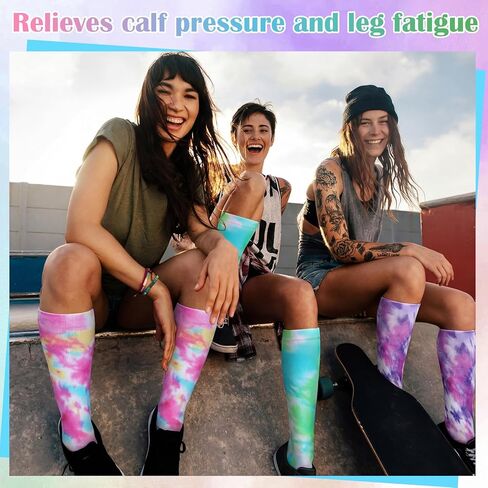 Skicuff 6 Pairs Compression Socks for Women Men Tie Dye Tie Compression Knee High Socks 20-30mmhg for Nurse Outdoor Sports in Saudi Arabia