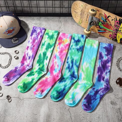 Skicuff 6 Pairs Compression Socks for Women Men Tie Dye Tie Compression Knee High Socks 20-30mmhg for Nurse Outdoor Sports in Saudi Arabia
