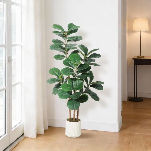 GarveeHome 5FT Artificial Ficus Lyrata Tree, Bendable Boughs, Modern White Pot Included, Perfect for Home Office Living Room Decor Indoor, Tall Artificial Tree for Housewarming Gift in Saudi Arabia