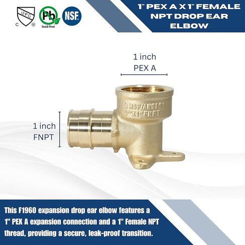 2 Pcs XFITTING 1 Inch Pex A x 1 Inch Female NPT Drop Ear Elbow, F1960 Expansion Drop Ear Elbow, 29-6-8=2XX in Saudi Arabia