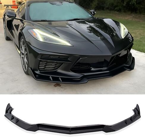جناح مصد الشفاه الأمامي متوافق مع Chevy Corvette C8 2020-2025، الشفة الأمامية C8، Corvette C8 Front Splitter Air Dams Chin Spoiler Auto Parts استبدال الملحقات (أسود لامع) in Kuwait