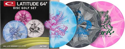 Latitude 64 Beginner Retro Burst Disc Golf Starter Set | Set Includes a Retro Ruby, Retro Pearl, and a Retro Diamond | Disc and Stamp Colors Will Vary (3 Discs) in Saudi Arabia