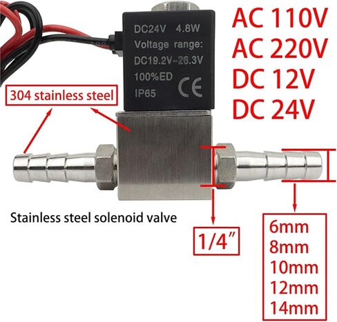 DC12V 24V AC110V 220V مغلق عادة 1/4 بوصة صامت ثنائي الاتجاه صمام الملف اللولبي من الفولاذ المقاوم للصدأ مغلق عادة 1 قطعة (6 مم، AC220V) in Kuwait