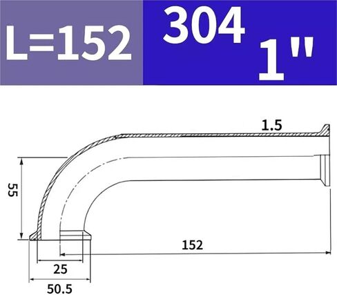 1 "(25 مللي متر) OD50.5mm L = 152 مللي متر 90 درجة تمديد أحادي الجانب الأنابيب بيند ، ثلاثي المشبك اتصال الكوع وصلة أنابيب ، SS304 in Kuwait