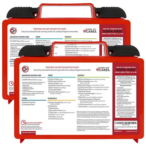 مجموعة الإسعافات الأولية Be Smart Get Prepared OSHA/ANSI - 50 شخصًا، 250 قطعة - عبوة من قطعتين - مصممة للمنزل والأعمال والمدرسة والصناعية والمطاعم - مدمجة ومحمولة - 100 شخص، إجمالي 500 قطعة in Kuwait