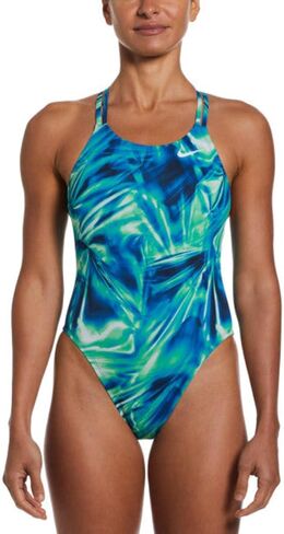 Nike Women's HydraStrong Solar Rise Fastback One Piece Swimsuit Blue Green, 28 in Saudi Arabia