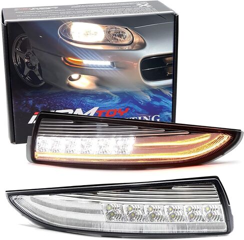 iJDMTOY عدسة مدخنة سوداء اللون LED DRL/ليزر مجموعة مصابيح إشارة الانعطاف الأمامية المتسلسلة متوافقة مع 1993-2002 شيفروليه كامارو، زينون أبيض LED لوقوف السيارات/القيادة وميض LED كهرماني كامل in Saudi Arabia